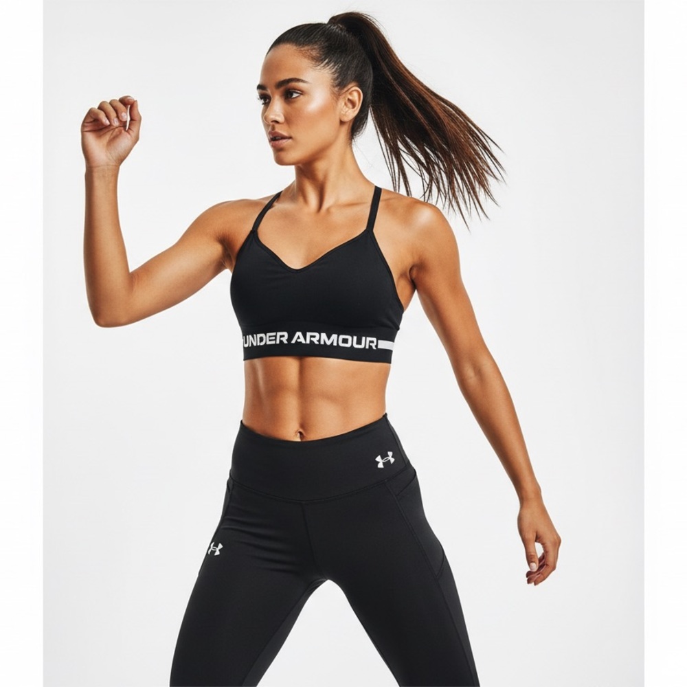 Under Armour Women's Black Sports Bra with White Logo